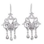 Sterling silver chandelier earrings, 'Baroque Elegance' - Sterling Silver Floral Chandelier Earrings from Mexico