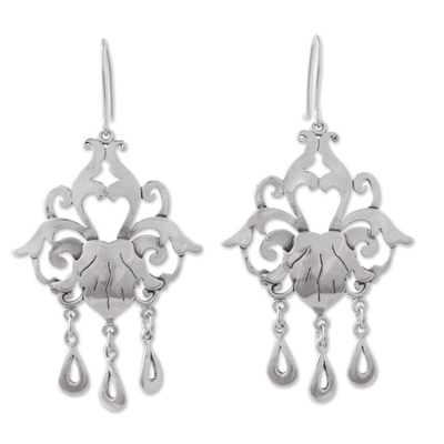 Kronleuchter-Ohrringe aus Sterlingsilber - Florale Kronleuchter-Ohrringe aus Sterlingsilber aus Mexiko