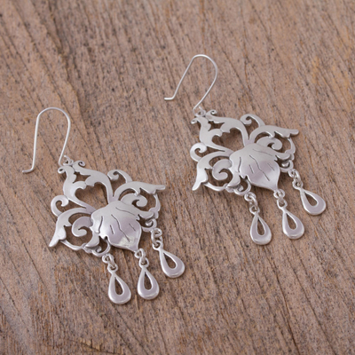 Sterling silver chandelier earrings, 'Baroque Elegance' - Sterling Silver Floral Chandelier Earrings from Mexico