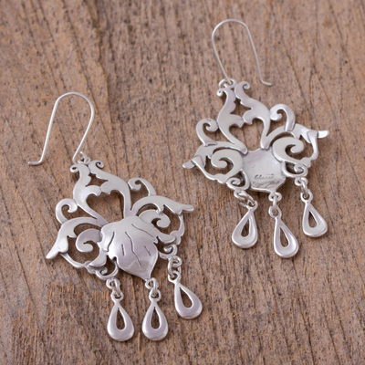 Sterling silver chandelier earrings, 'Baroque Elegance' - Sterling Silver Floral Chandelier Earrings from Mexico
