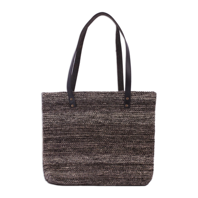 Wool and leather accent tote handbag, 'Memory of Mexico' - Beige Wool and Leather Accent Tote Handbag from Mexico