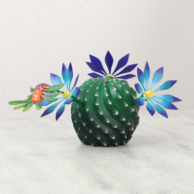 Escultura de alebrije de madera, 'Naturaleza y Felicidad' - Escultura de Cactus Alebrije de Madera Pintada a Mano de México