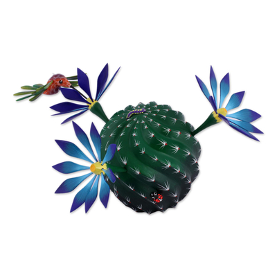 Escultura de alebrije de madera, 'Naturaleza y Felicidad' - Escultura de Cactus Alebrije de Madera Pintada a Mano de México