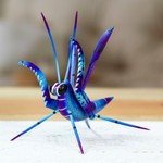 Wood alebrije sculpture, 'Blue Good Luck Cricket' - Wood Alebrije Cricket Sculpture in Blue from Mexico