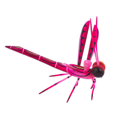 Handcrafted Pink Copal Wood Dragonfly Sculpture from Mexico