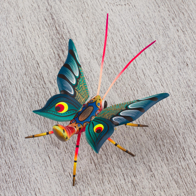 Wood alebrije sculpture, 'Holy Butterfly' - Hand-Painted Wood Alebrije Butterfly Sculpture from Mexico