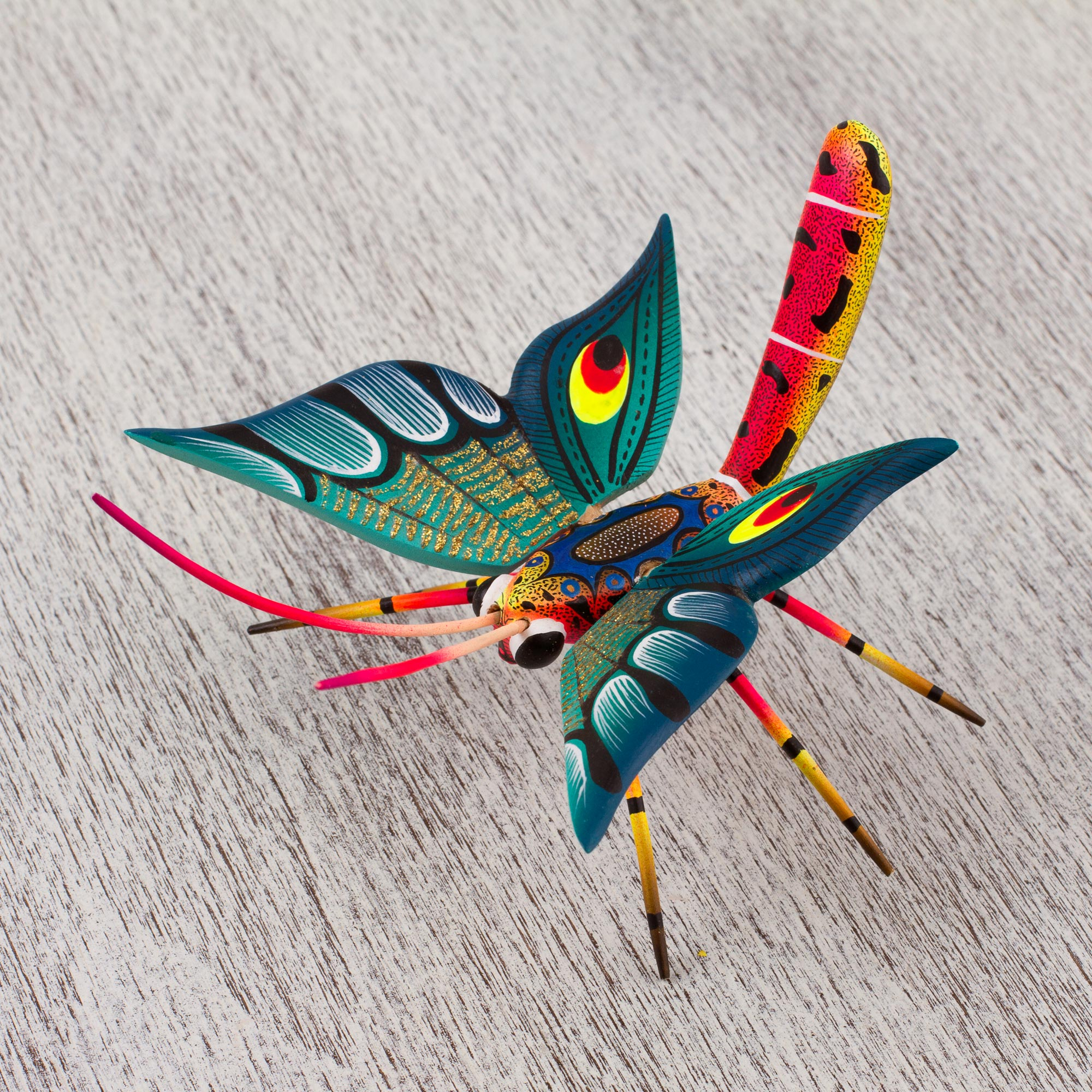 Hand-Painted Wood Alebrije Butterfly Sculpture from Mexico - Holy ...