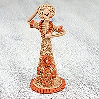 Ceramic figurine, 'Flowering Catrina' - Handcrafted Ceramic Cultural Catrina Figurine from Mexico