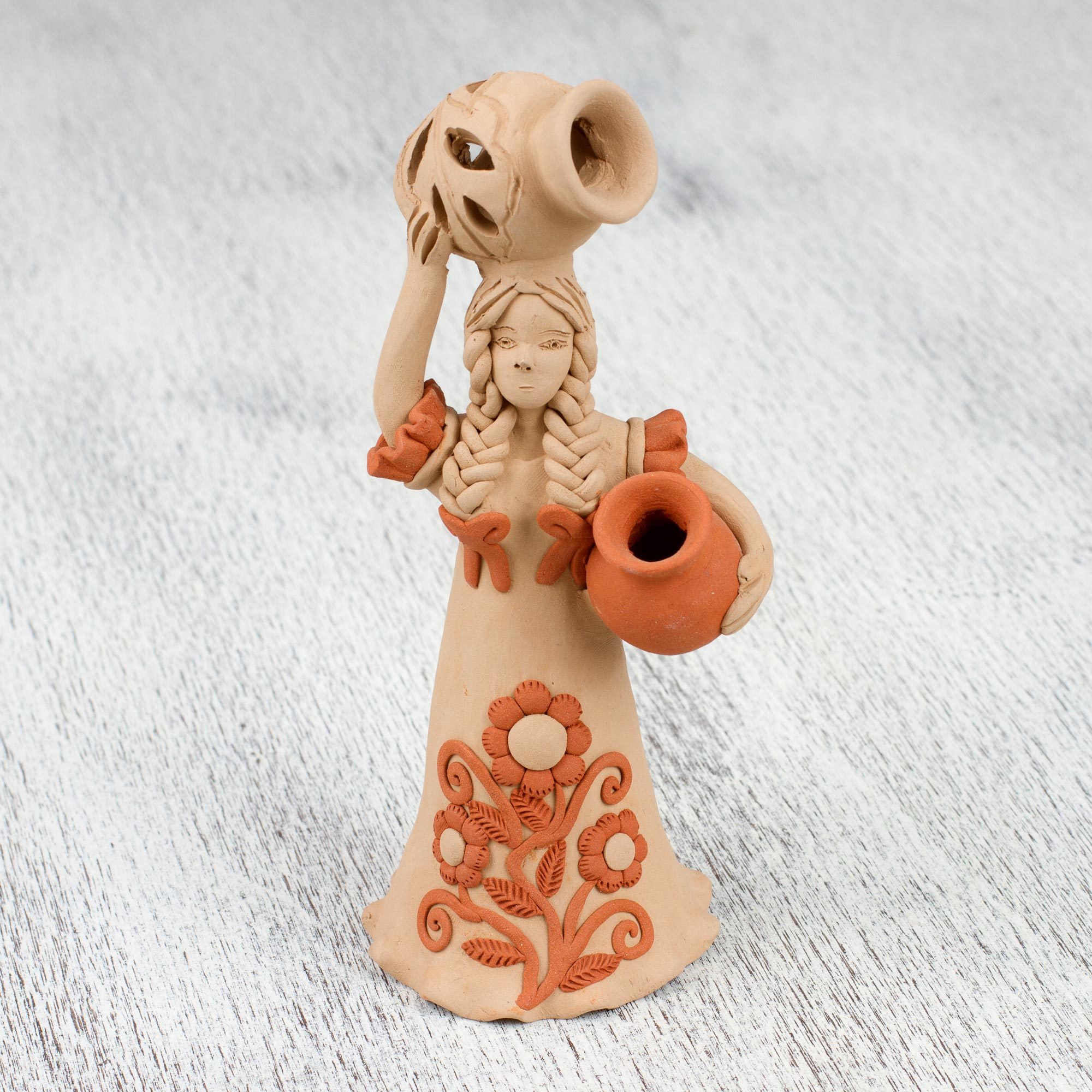 Floral Ceramic Figurine of a Woman Handcrafted in Mexico Woman's