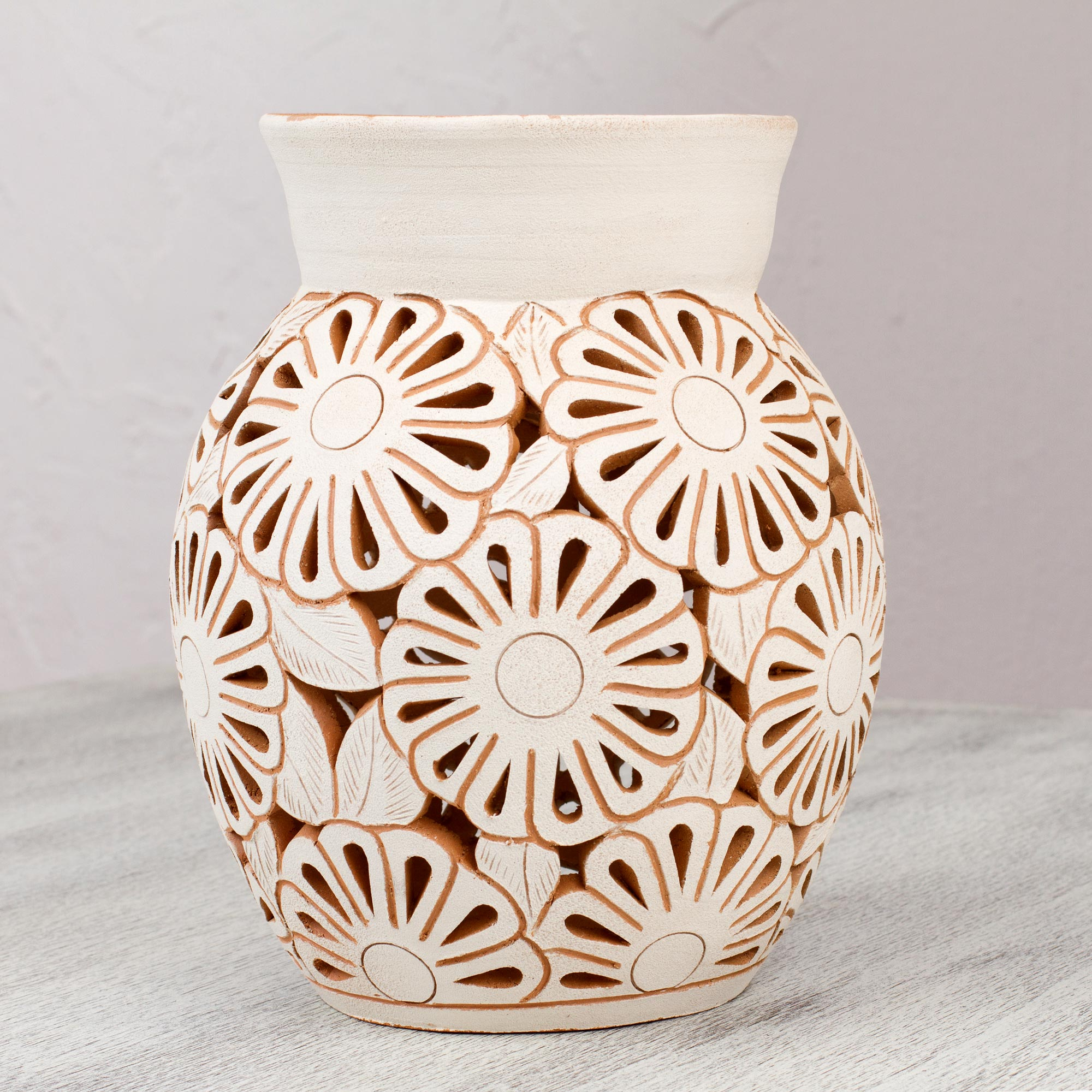 Handmade Decorative Ceramic Vase With Floral Motif Hacienda