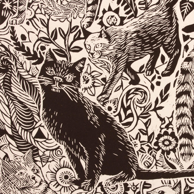 'Felines' - Amantes de los gatos Grabado firmado y numerado en blanco y negro