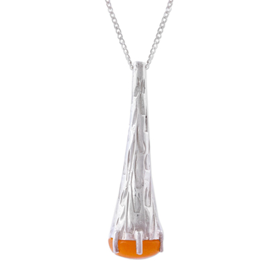 Agate pendant necklace, 'Orange Snow Cone' - Orange Agate and 925 Silver Pendant Necklace from Mexico