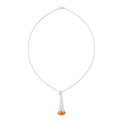 Agate pendant necklace, 'Orange Snow Cone' - Orange Agate and 925 Silver Pendant Necklace from Mexico