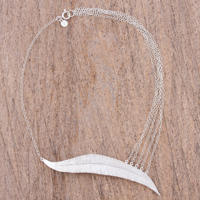 Sterling silver pendant necklace, 'Everlasting Nature' - Sterling Silver Leaf Pendant Necklace from Mexico
