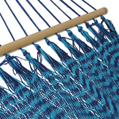 Hammock, 'Sea and Sky' (single) - Single Blue and Turquoise Hand Woven Hammock from Mexico