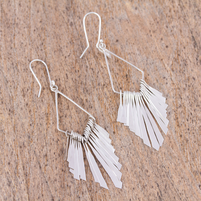 Sterling silver dangle earrings, 'Diamond Winds' - Elegant Sterling Silver Diamond Dangle Earrings with Fringe