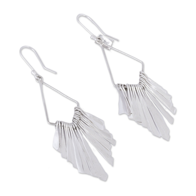 Sterling silver dangle earrings, 'Diamond Winds' - Elegant Sterling Silver Diamond Dangle Earrings with Fringe