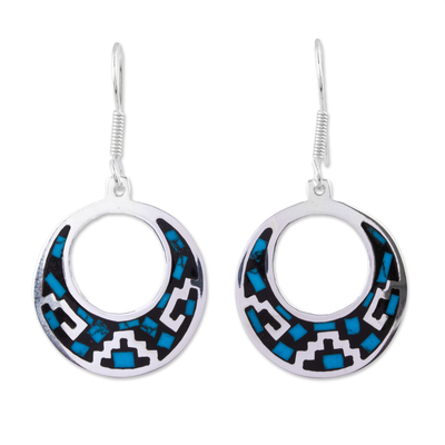 Turquoise dangle earrings, 'Windows of History' - Geometric Turquoise Dangle Earrings from Mexico
