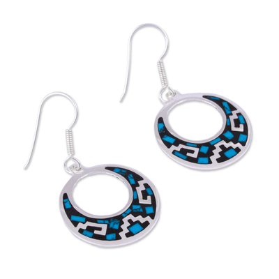 Turquoise dangle earrings, 'Windows of History' - Geometric Turquoise Dangle Earrings from Mexico