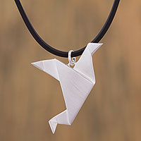 Sterling silver pendant necklace, 'Flying Origami Dove'