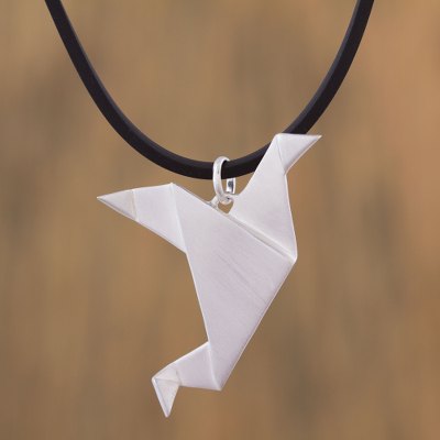 Sterling silver pendant necklace, 'Flying Origami Dove' - Sterling Silver Origami Bird Pendant Necklace from Mexico