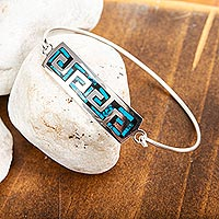Turquoise pendant bracelet, 'Waves of the Ocean' - Turquoise Wave Motif Pendant Bracelet from Mexico