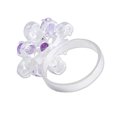 Sterling silver cocktail ring, 'Lilac Crystals' - Purple Sterling Silver Cocktail Ring from Mexico