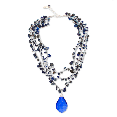Lapis Lazuli and Crystal Beaded Necklace and Earring Set