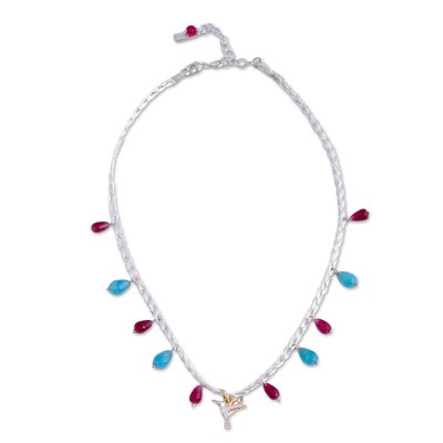 Agate Necklace with Hummingbird Pendant