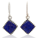 Lapis lazuli dangle earrings, 'Blue Crowns' - Square Lapis Lazuli Dangle Earrings from Mexico