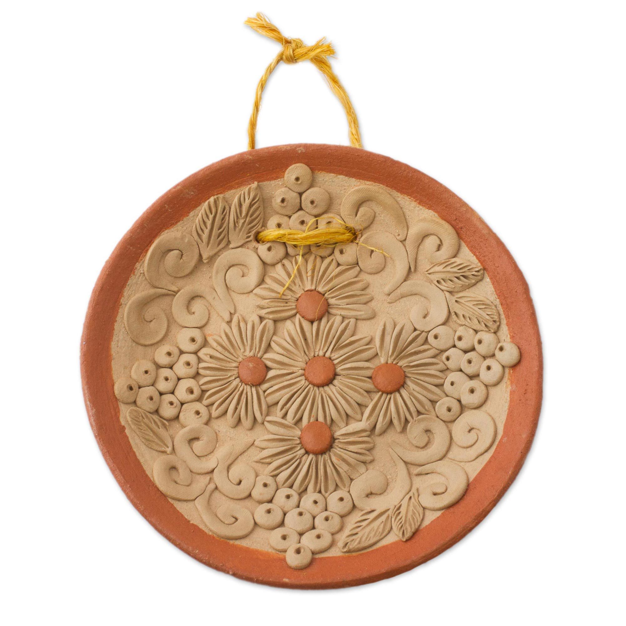 Handmade Circular Floral Ceramic Wall Art from Mexico Nature of My