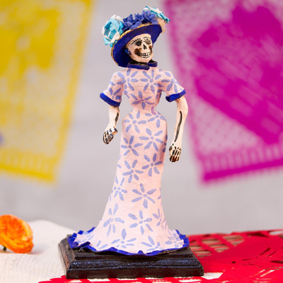 Papier mache sculpture, 'A Very Elegant Catrina' - Hand-Painted Catrina Papier Mache Sculpture from Mexico