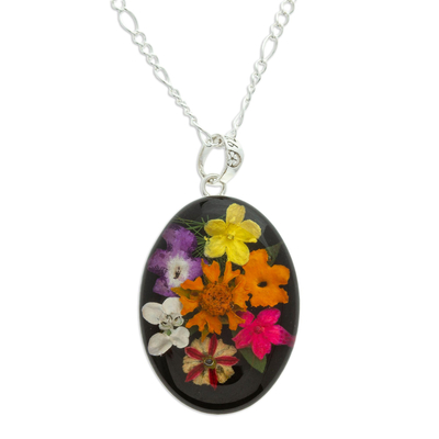collar con colgante de flor natural - Collar con colgante de flor natural ovalada de México