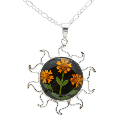 collar con colgante de flor natural - Collar con colgante de girasol de flor natural de México