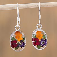 Natural flower dangle earrings, 'Fresh Petals' - Colorful Natural Flower Dangle Earrings from Mexico