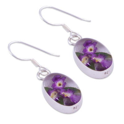 Purple Natural Flower Dangle Earrings from Mexico - Enduring Flowers ...