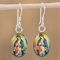 Religious Natural Flower Dangle Earrings from Mexico,'Flowering Faith'