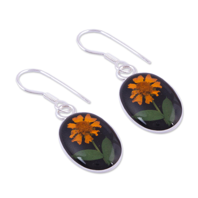 Ohrringe mit natürlichen Blumen, 'Sunny Sunflowers', 'Sunny Sunflowers - Ohrringe mit Sonnenblumenschmuck aus Mexiko