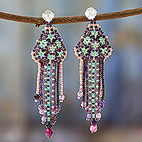 Agate waterfall earrings, 'Sweet Tradition' - Agate and Glass Bead Waterfall Earrings from Mexico
