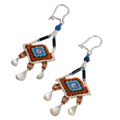 Beaded dangle earrings, 'Dream of Ixchel' - Agate and Glass Bead Dangle Earrings from Mexico