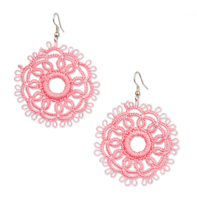 Circular Tatted Cotton Earrings in Blush from Mexico