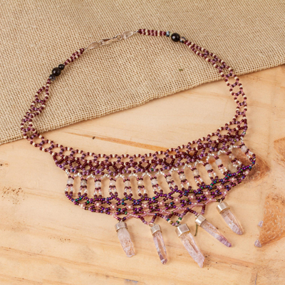Amethyst beaded necklace, 'Delicate Purple' - Amethyst and Sterling Silver Beaded Necklace from Mexico