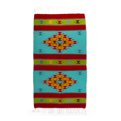 Wool area rug, 'Pretty Sky' (2x3) - Handwoven Geometric Wool Area Rug (2x3) from Mexico
