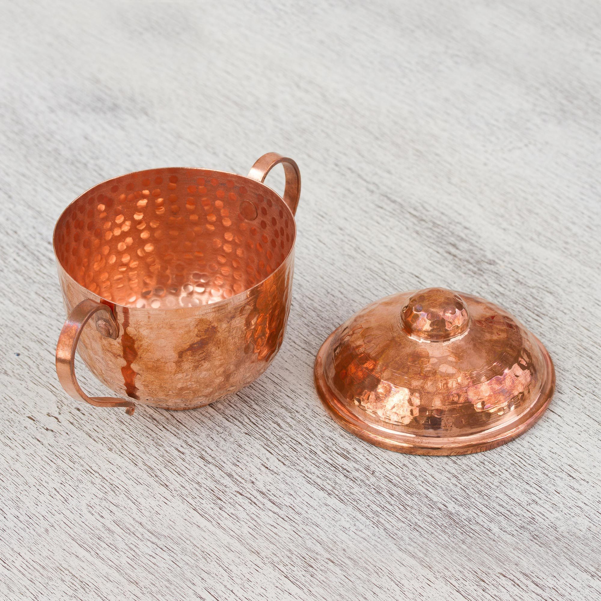 Handcrafted Hammered Copper Sugar Bowl from Mexico Fire's Gleam NOVICA