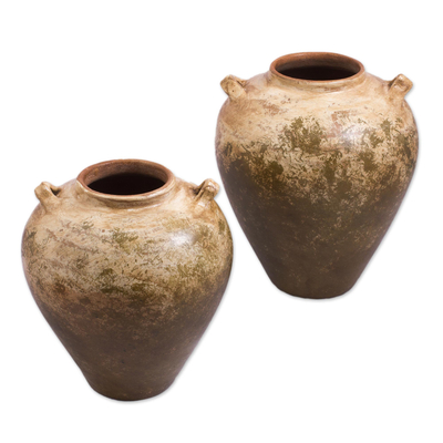 Jarrones de cerámica, 'Nacidos de la Tierra' (par) - Par de jarrones decorativos estilo jarra de agua de terracota Hacienda