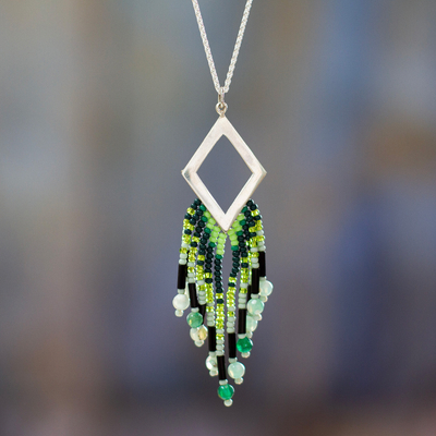 Agate pendant necklace, Green Diamond