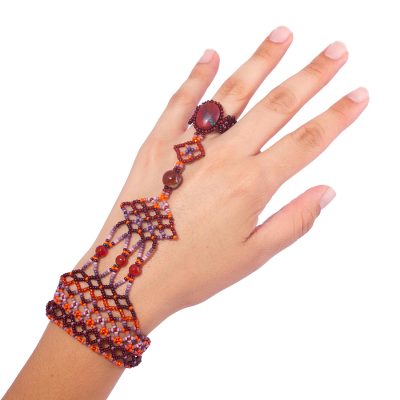 Hand-Beaded Harem Bracelet with Agate and Carnelian