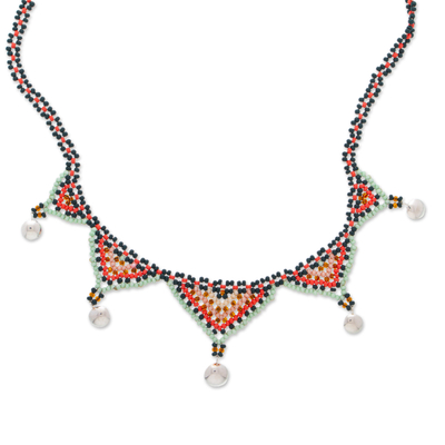 Glass beaded collar necklace, 'Colorful Aura' - Handcrafted Colorful Beaded Collar Necklace