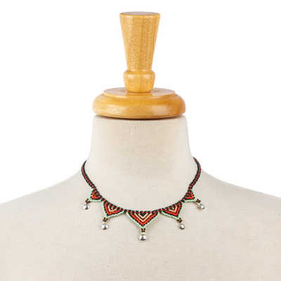 Glass beaded collar necklace, 'colourful Aura' - Handcrafted colourful Beaded Collar Necklace