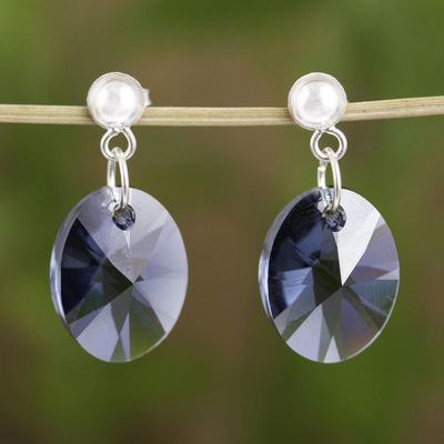 Sterling silver dangle earrings, 'Caribbean Mist' - Blue Swarovski Crystal Handcrafted Earrings in 925 Silver